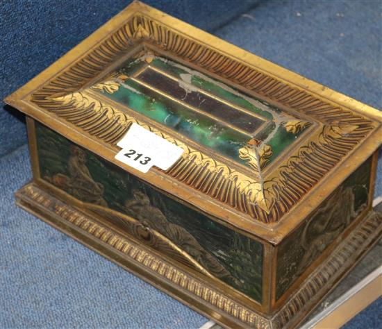 A Colmans fine mustard gilt and iridescent enamelled chinoiserie decorated tin